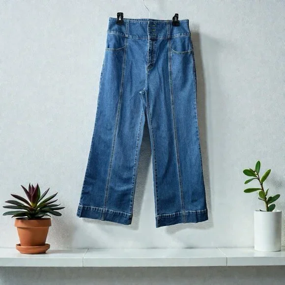 Kate Spade Hight waist Cropped Flare Denim Women’s Blue Pant Cotton Size 30 - Picture 2 of 11